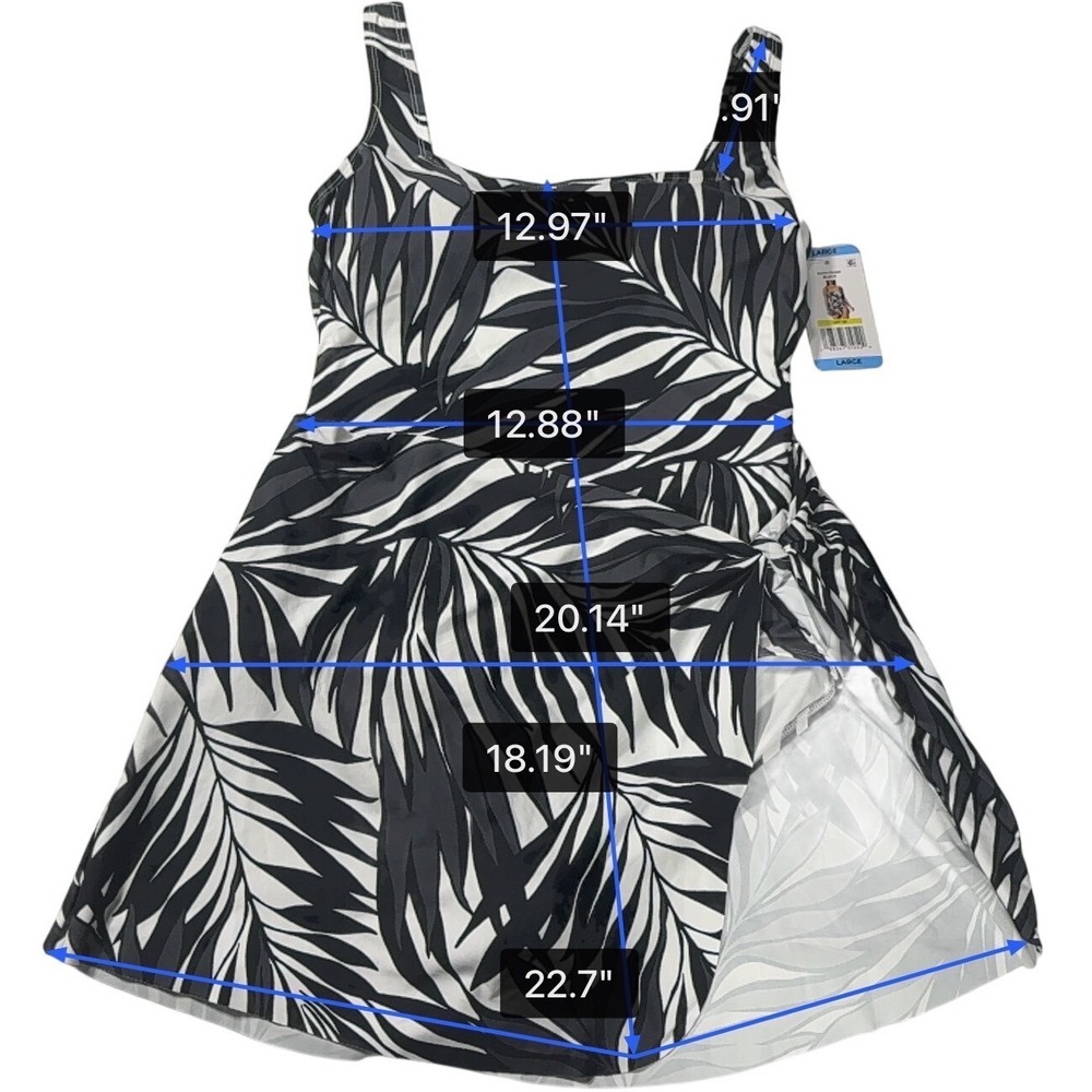 Anne Cole Womens Tropical Palm Print Swim Dress Black White UPF 50 Large
